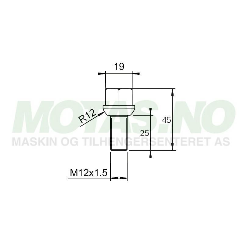 Hjulbolt M12x1,5x25mm Kulekonus