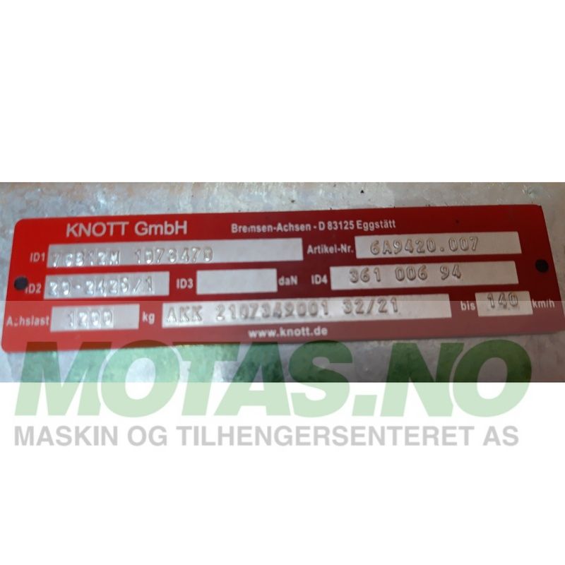 Komplett aksling Knott CFF 1200kg