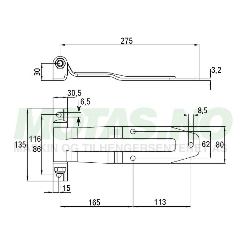Hengsle 290x80 m/vinkelbrakett